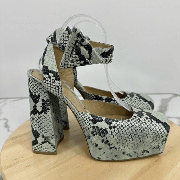 Bottega Veneta Snake Embossed Leather Platform Heels Tower Square Toe Pumps Sz40 - Picture 5 of 15